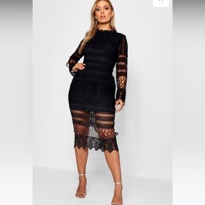 Boohoo | Midi | Black | Lace Panel | Dress | Plus size